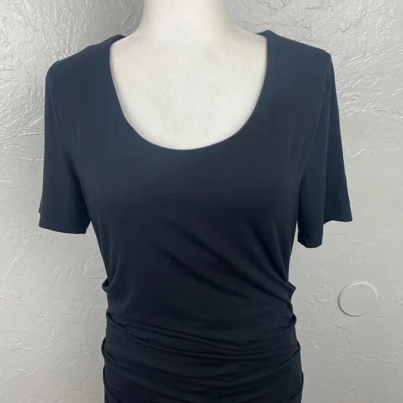 Lyssé black knit ruched bodycon stretchy midi dress size Medium - Picture 2 of 8